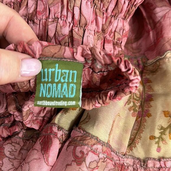 Urban Nomad Vintage Boho Silk Strapless Smocked Bodice Dress Size S-L - Picture 2 of 6